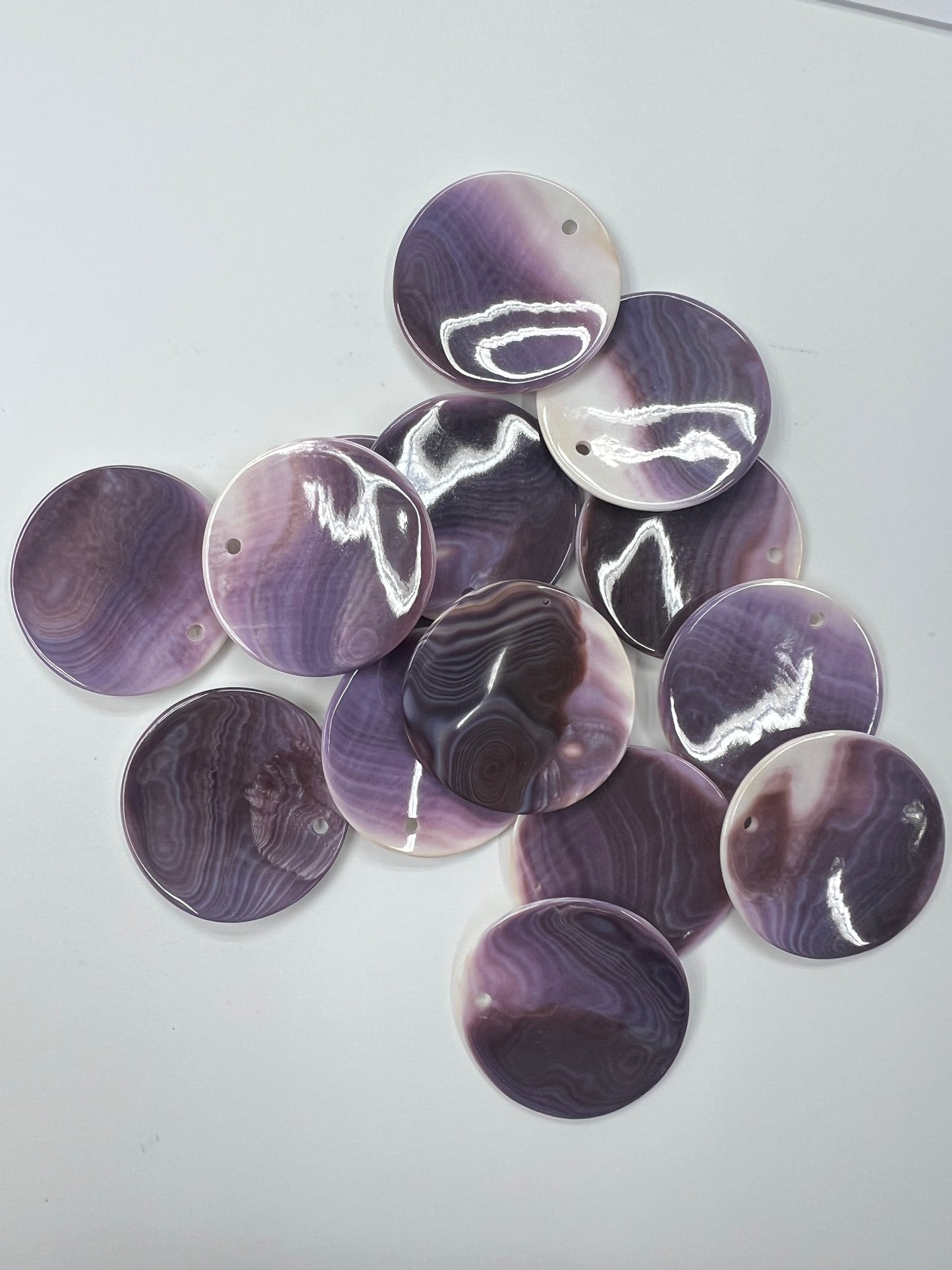Natural Wampum Quahog Shell Purple Round Shape Loose Piece 20~50mm