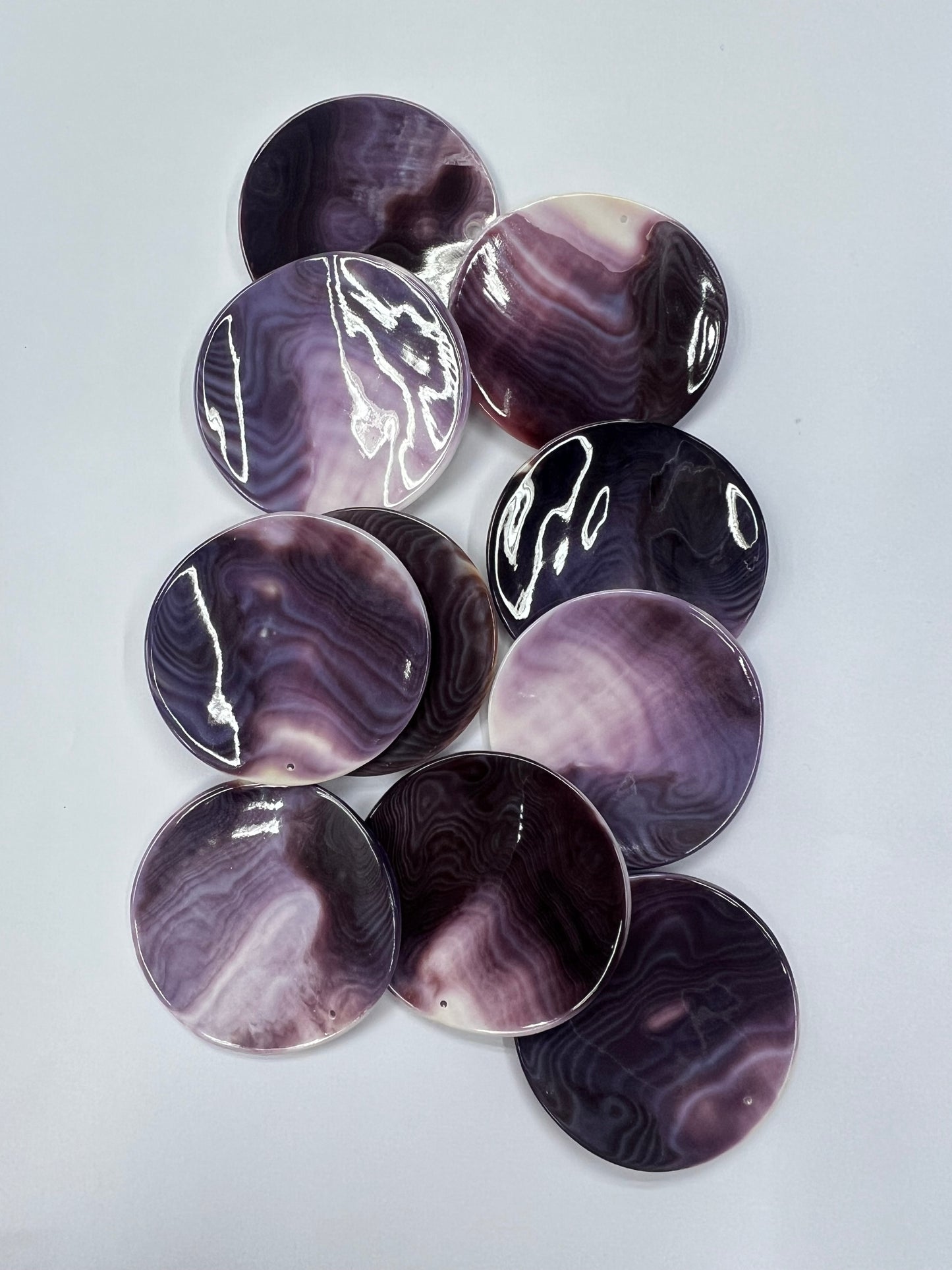Natural Wampum Quahog Shell Purple Round Shape Loose Piece 20~50mm