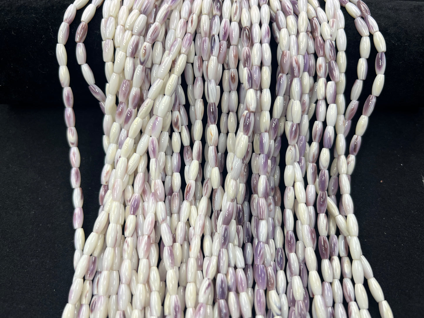 White Wampum Olive Beads 4x9mm
