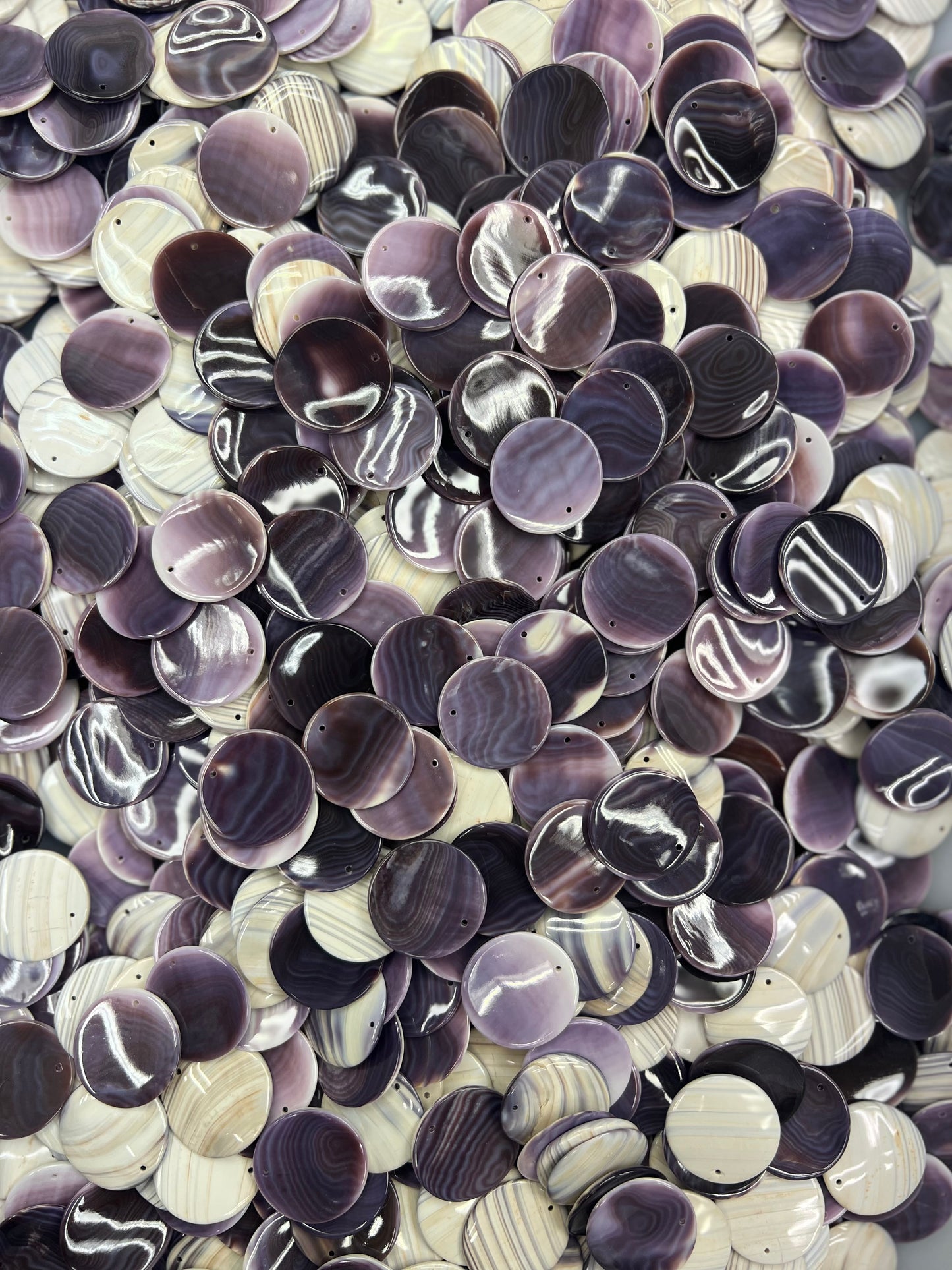 (Wholesale) Natural Wampum Round Shape Loose Piece 25mm
