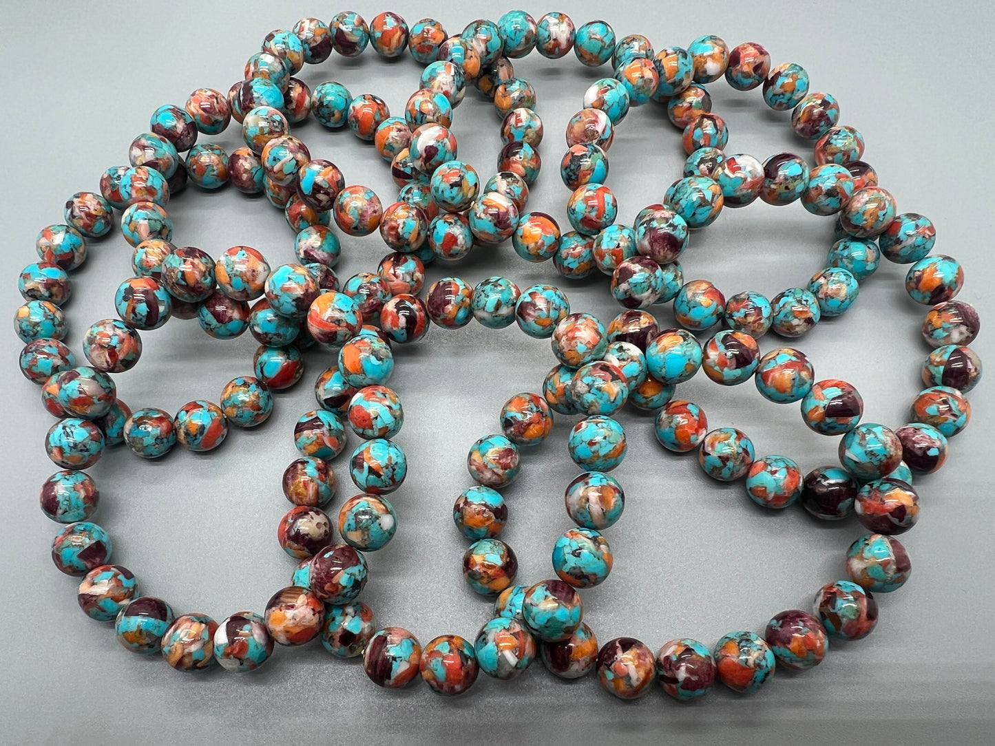 Turquoise x Spiny Oyster Shell Bracelet Round Beads 10mm