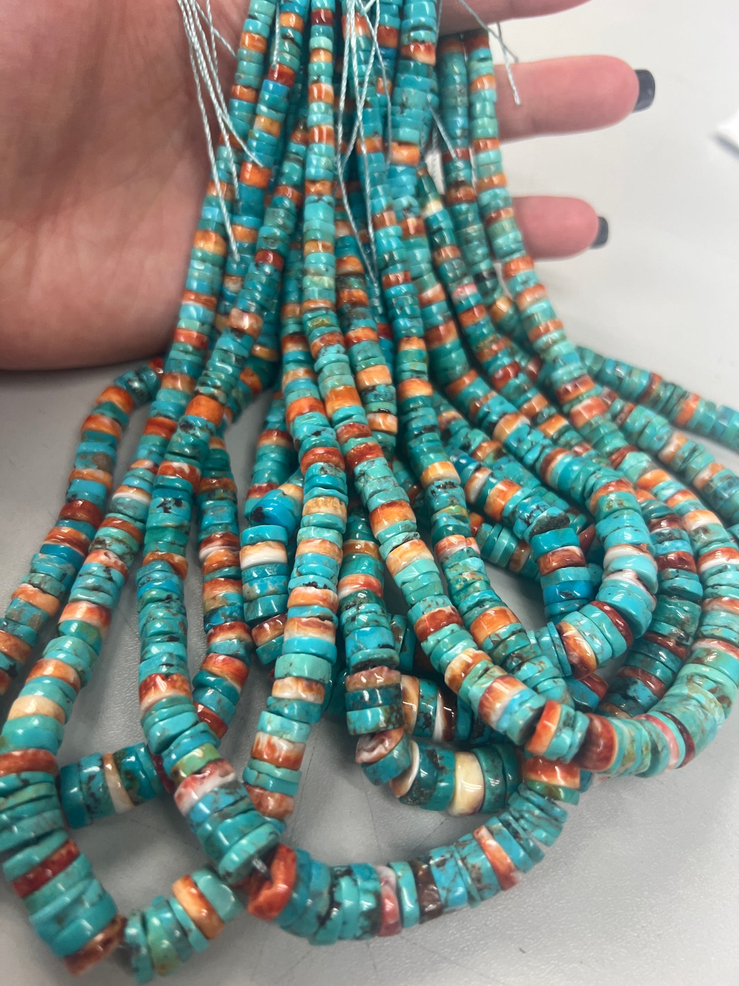 Turquoise and Spiny Oyster Heishi Beads Graduated 4-8mm