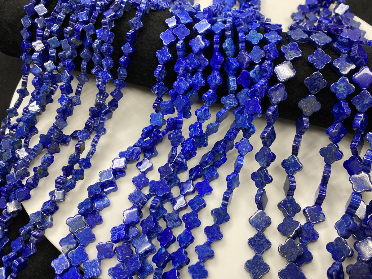 Lapis 4 Clover Flat Beads Strand 8mm 10mm 12mm