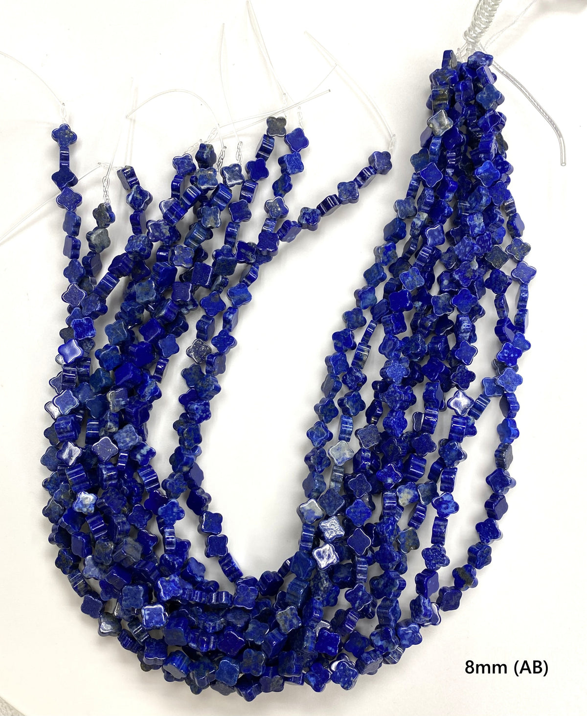 Lapis 4 Clover Flat Beads Strand 8mm 10mm 12mm