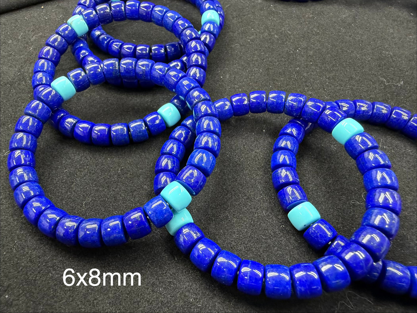 Natural Lapis + Turquoise Cylinder Bracelet 6x8mm 9x10mm