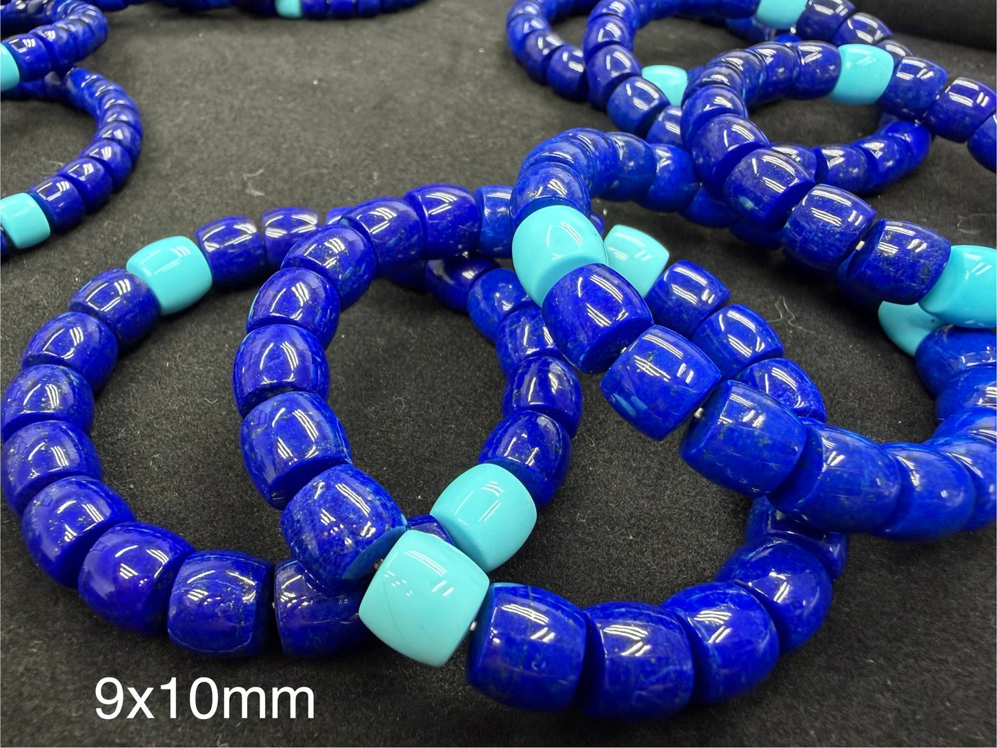 Natural Lapis + Turquoise Cylinder Bracelet 6x8mm 9x10mm