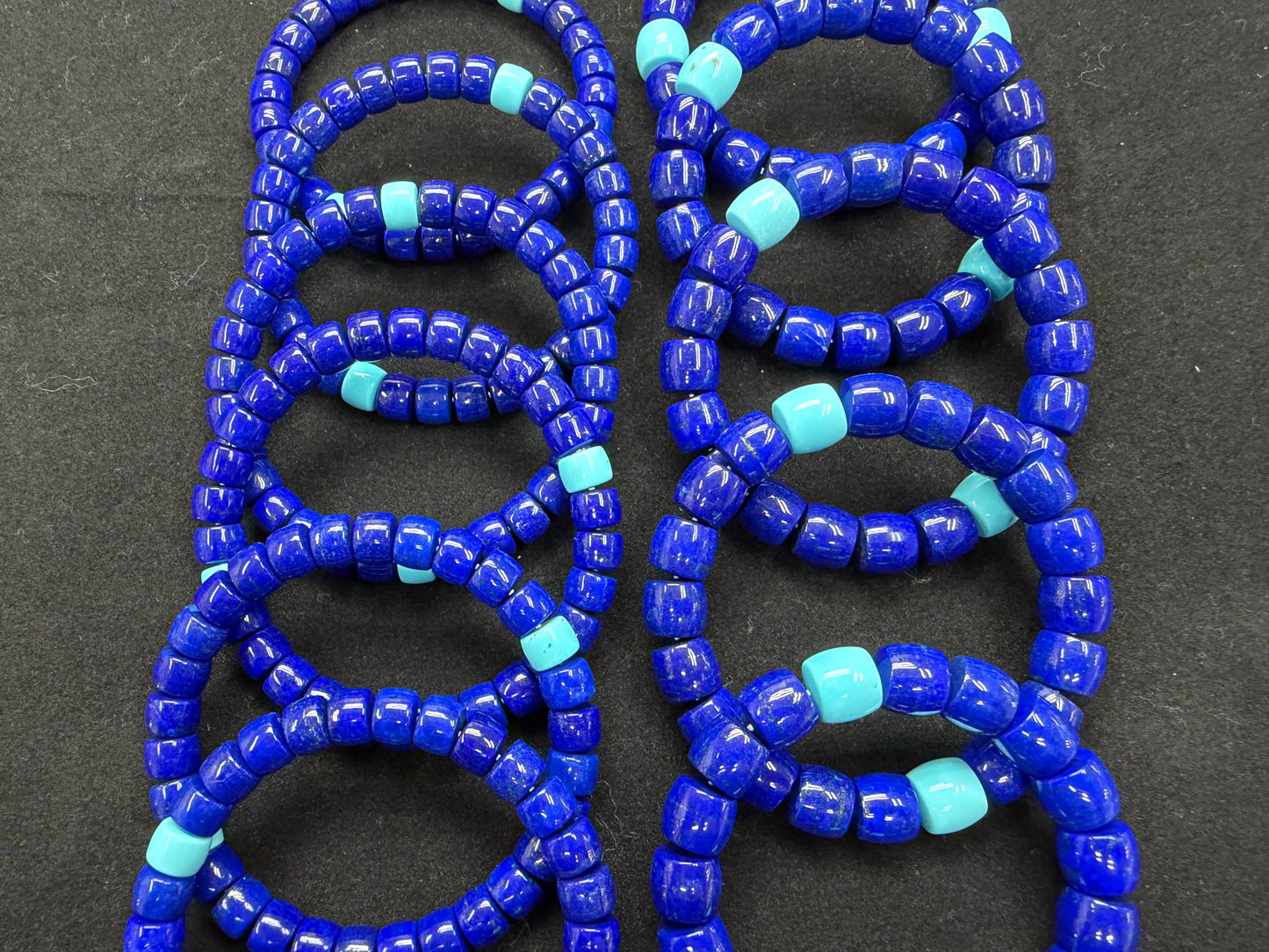Natural Lapis + Turquoise Cylinder Bracelet 6x8mm 9x10mm
