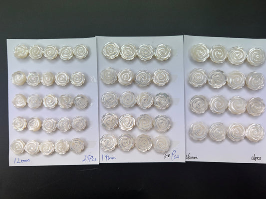 White Mother Of Pearl Rose Cab 12mm - 16mm