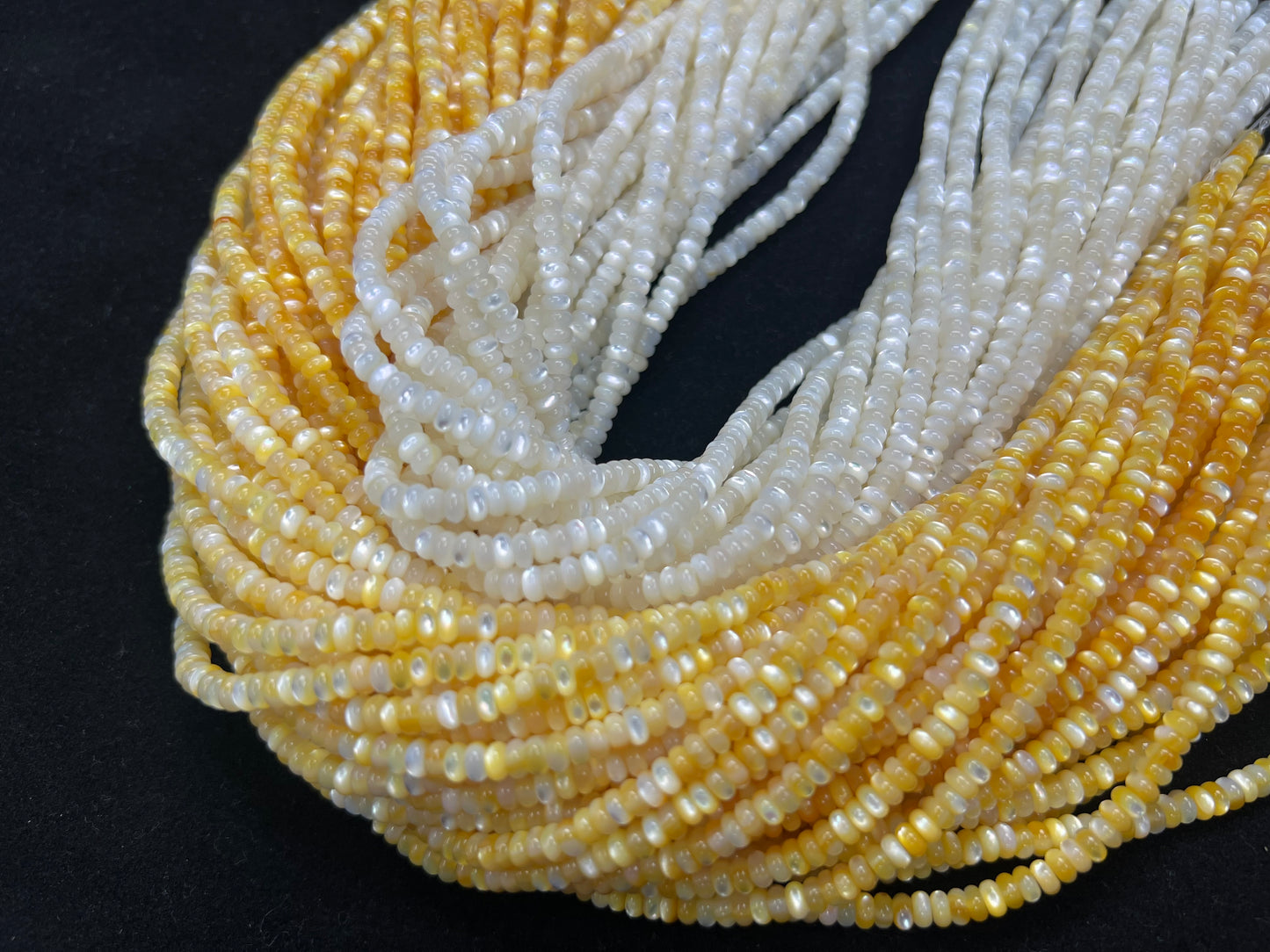 Mother Of Pearl Roundelle Beads Strand  (White/Yellow)
