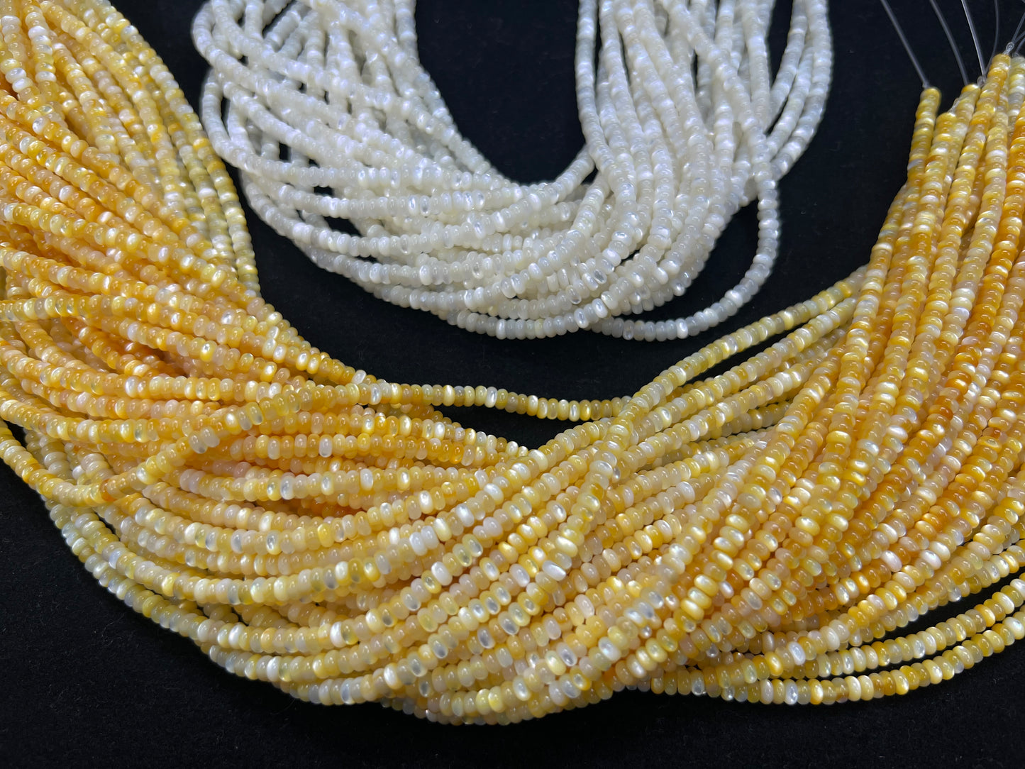 Mother Of Pearl Roundelle Beads Strand  (White/Yellow)