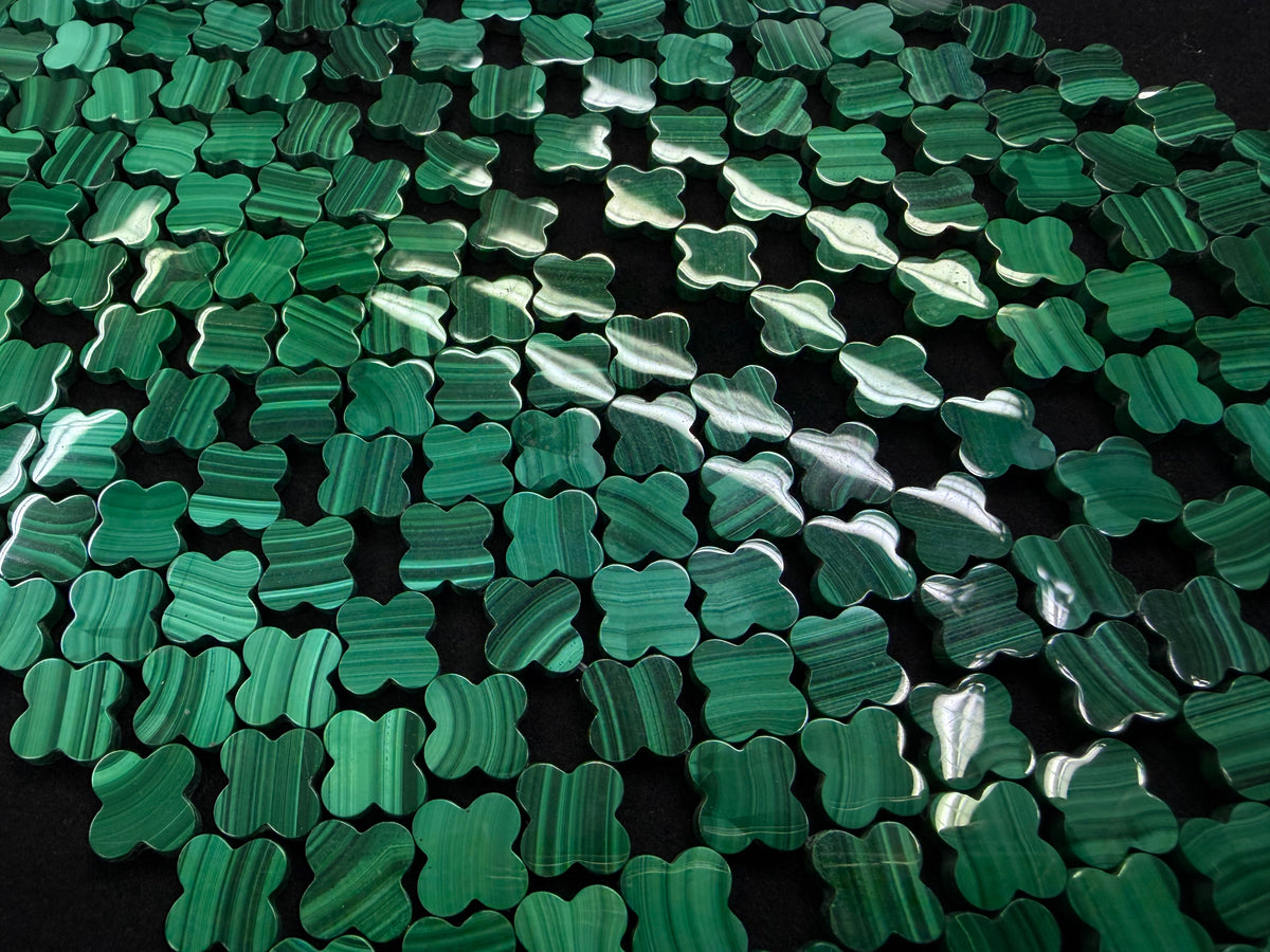 Malachite Colver Flower Beads 13mm
