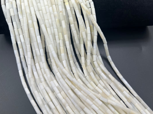 (Matt) White Wampum Tube Beads4x8mm