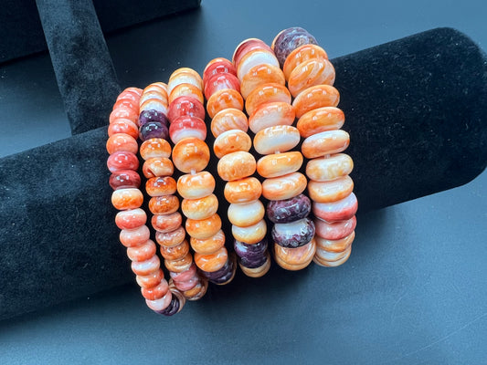 Orange Spiny Oyster Rondelle Bracelet 8-12mm (Mix Color)
