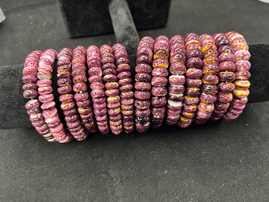 Rare Natural Purple Spiny Oyster Roundelle Bracelet 10mm 12mm