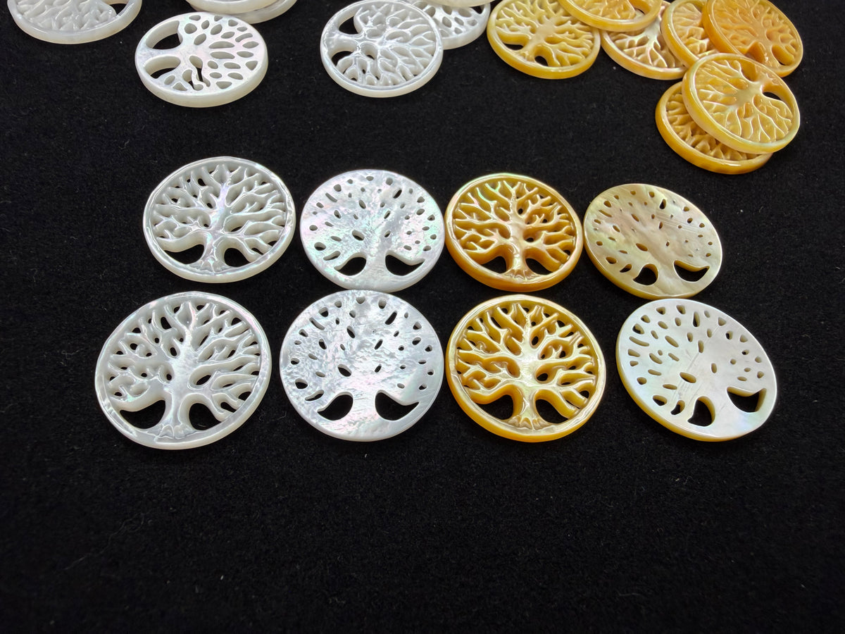White/ Yellow Mother Of Pearl Shell Life Tree 20mm