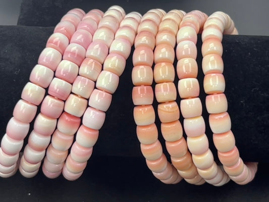 Pink Shell Cylinder Beads Bracelet 7x8mm