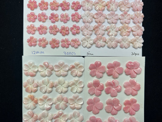 Pink Shell Flower Cabs 12-20mm