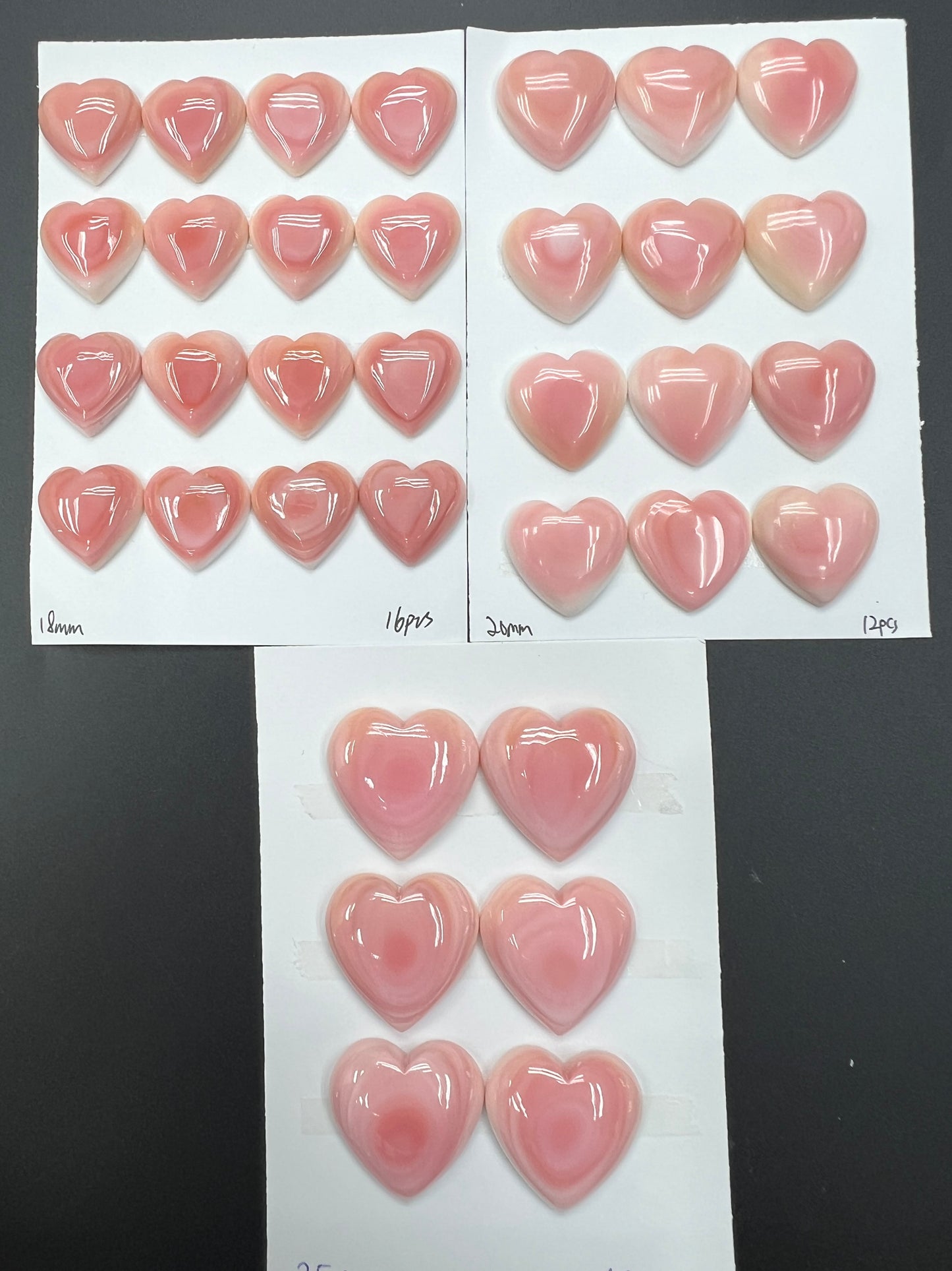 Pink Shell Heart Cabs 18-25mm