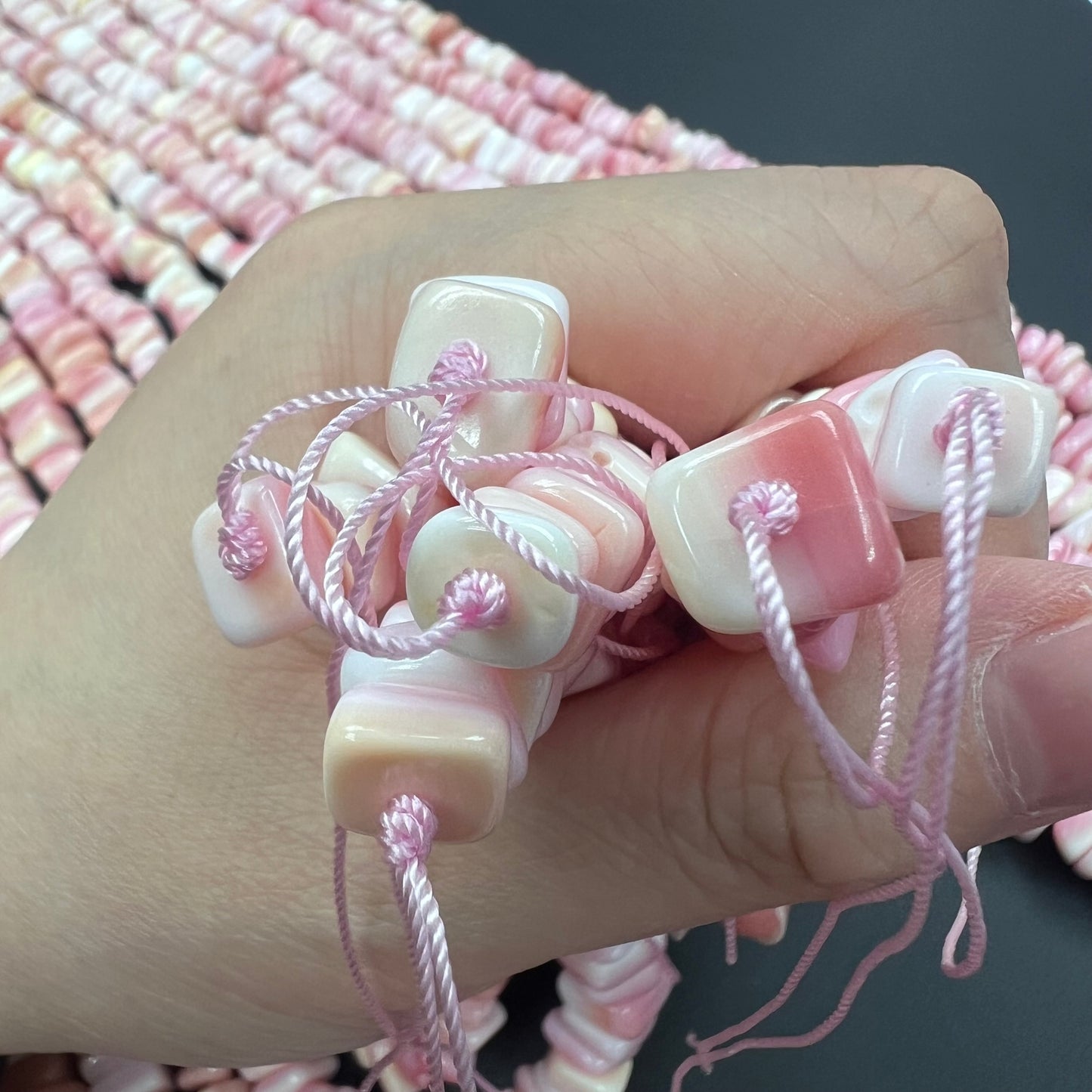Pink Shell Irregular Square Chips Beads Strand