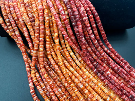 (Red/ Orange) Spiny Oyster Cylinder Beads Strand 5x6mm