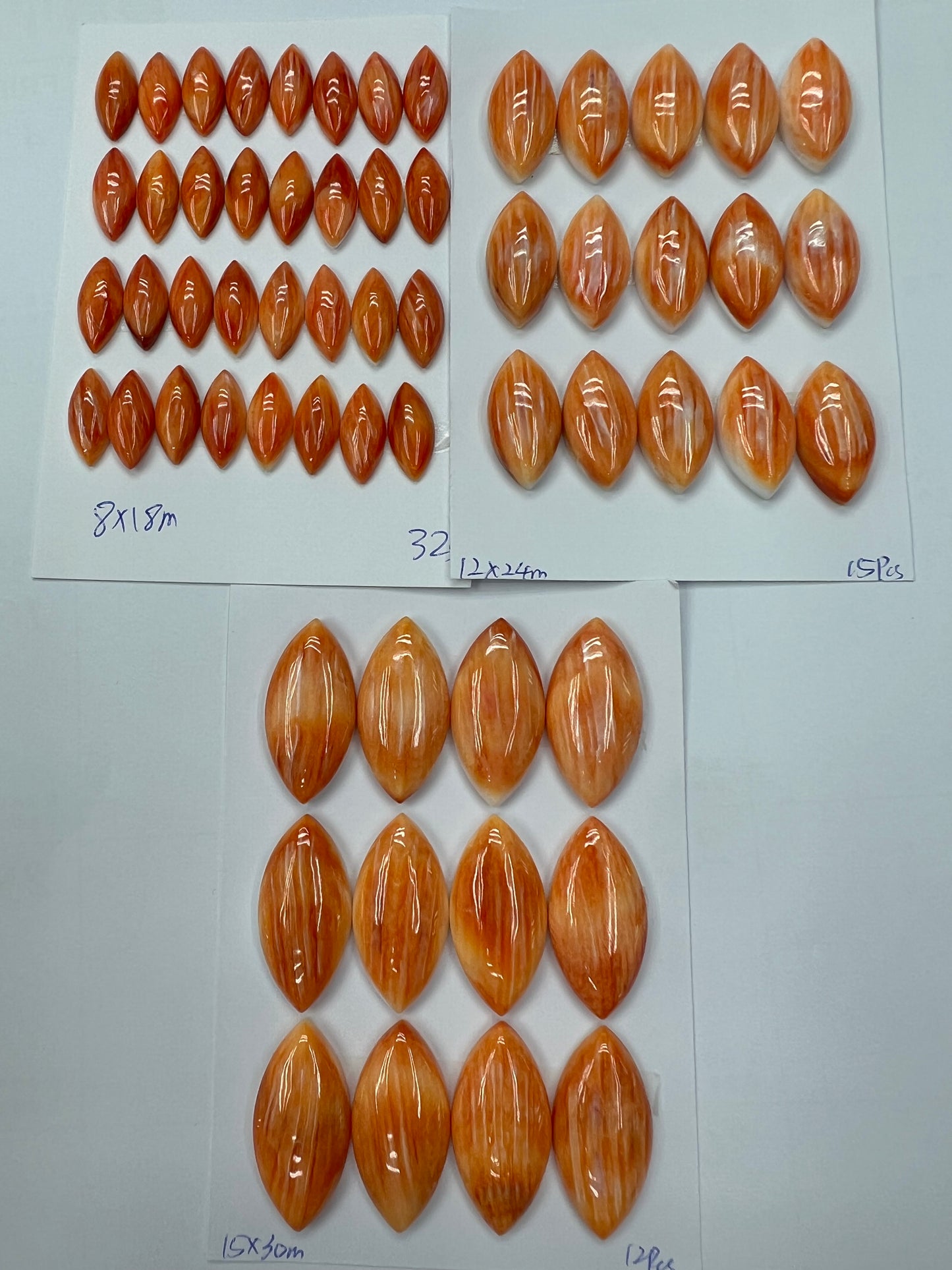 Orange Natural Spiny Oyster Shell Marquise Cab  8x18mm ~ 15x30mm