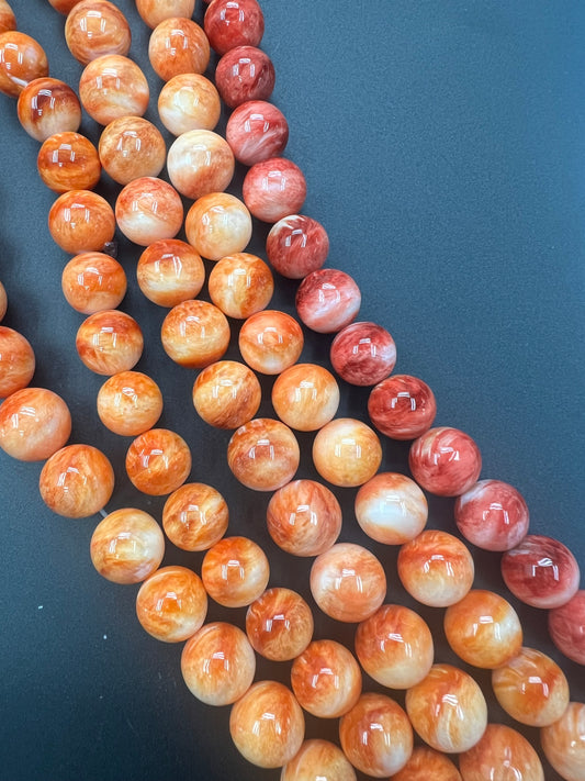 Spiny Oyster Shell Round Beads 12mm Orange/Red