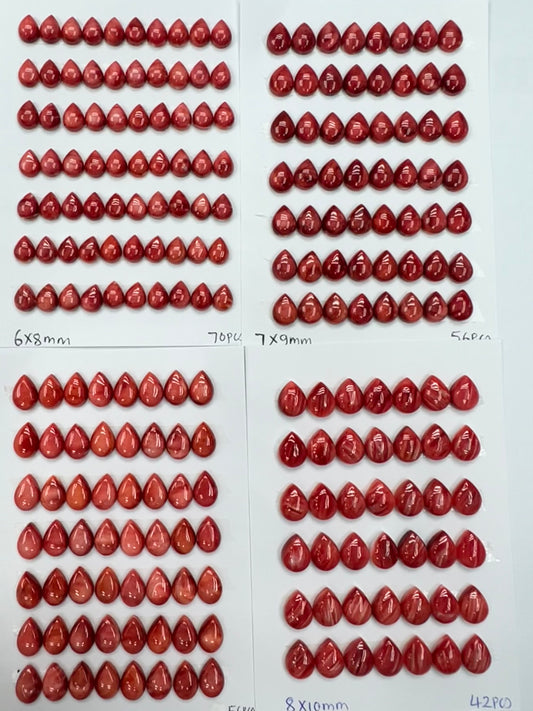 Red Spiny Oyster Shell Teardrop Cab  6x8mm - 8x10mm