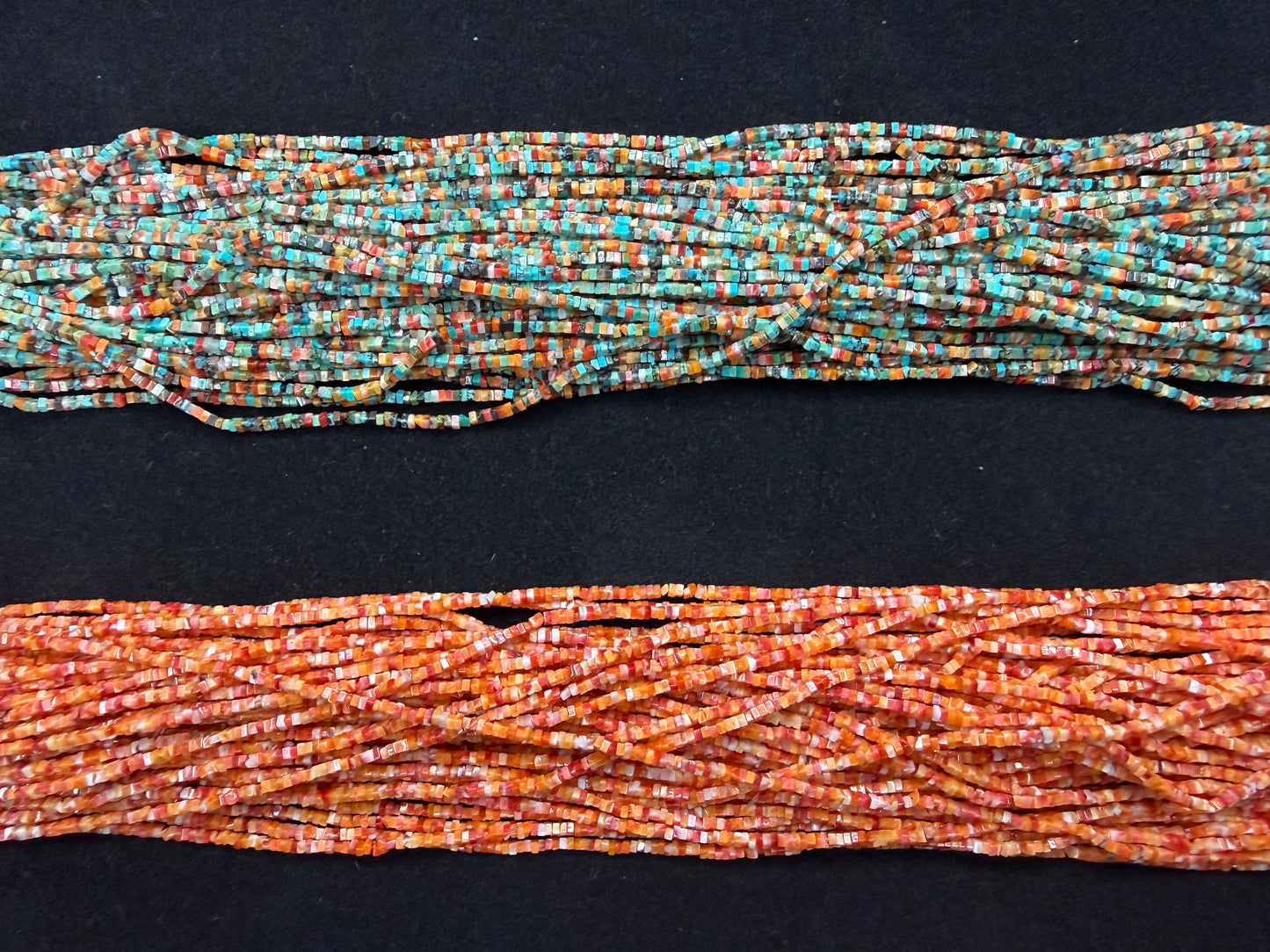 Turquoise + Spiny Oyster Square Heshi Beads 1.5-1.8mm