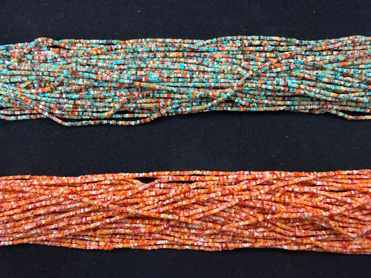 Turquoise + Spiny Oyster Square Heshi Beads 1.5-1.8mm