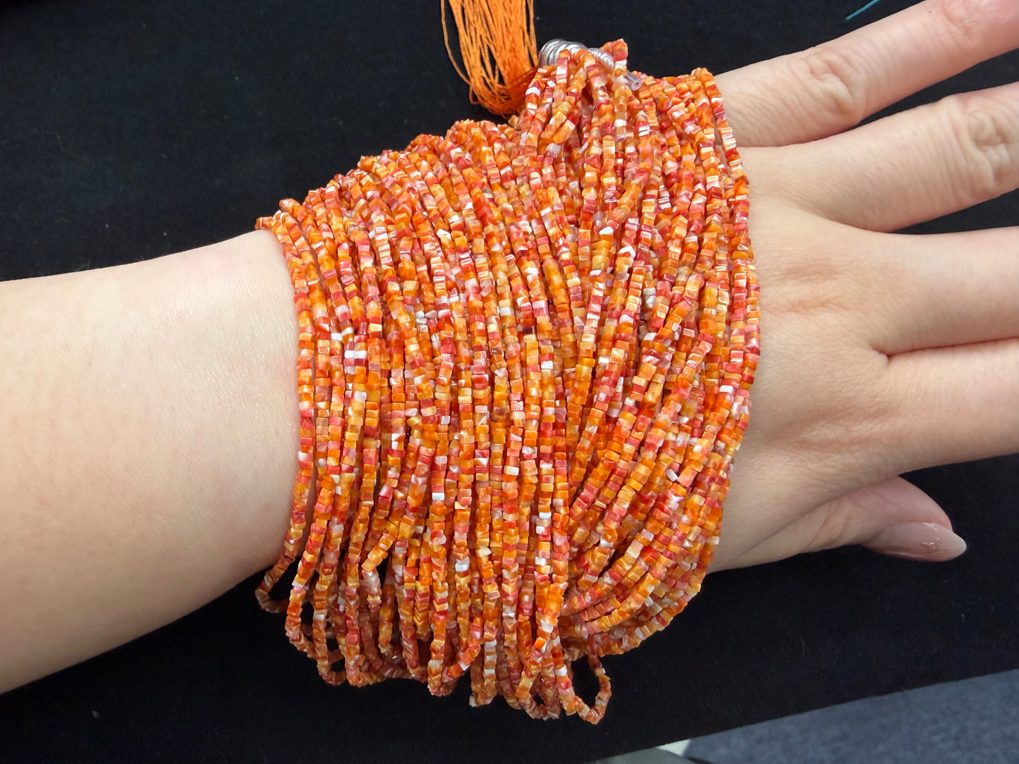 Turquoise + Spiny Oyster Square Heshi Beads 1.5-1.8mm