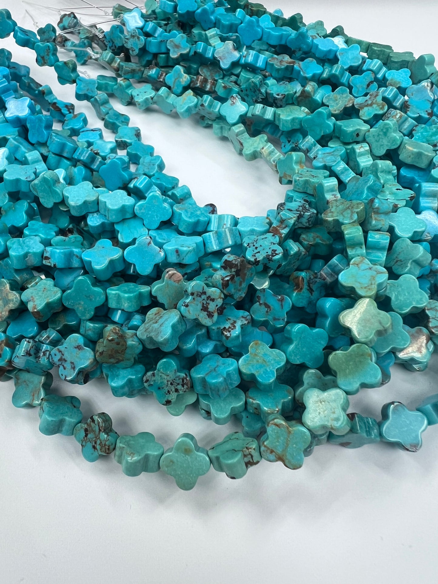 Natural Turquoise 4 Clover Flower Strand 7~12mm