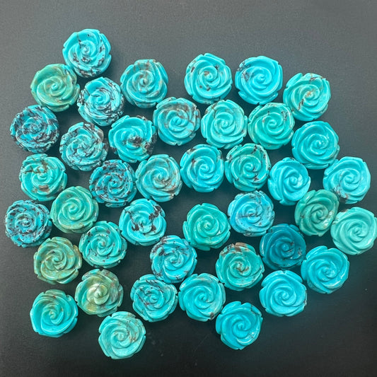 Turquoise Rose Loose Piece 15mm (Back Half Drilled)