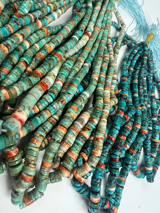 Turquoise and Spiny Oyster Heishi Beads Graduated 4-8mm