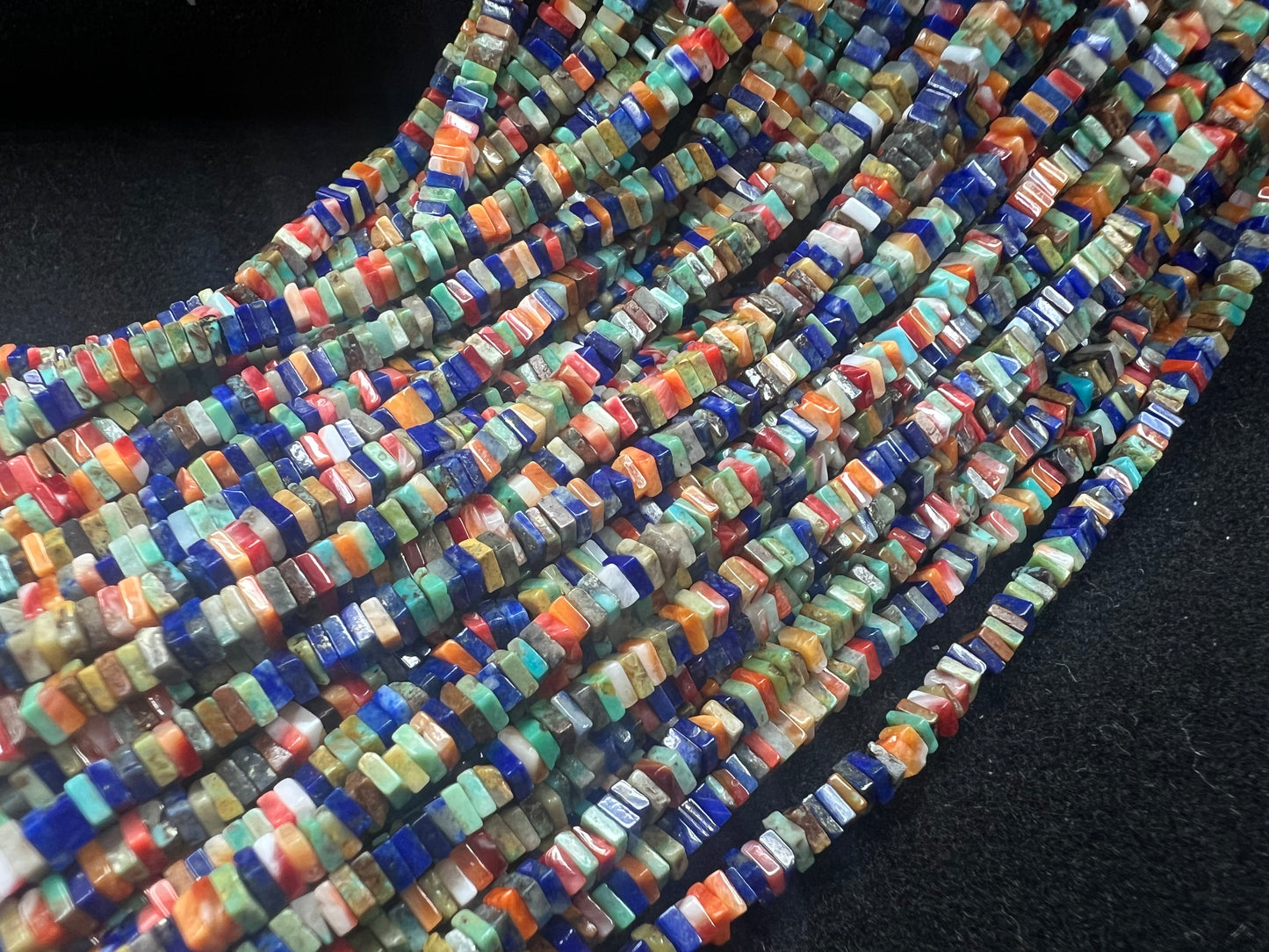 Turquoise+Lapis+Spiny Oyster Square Heishi Beads 3mm