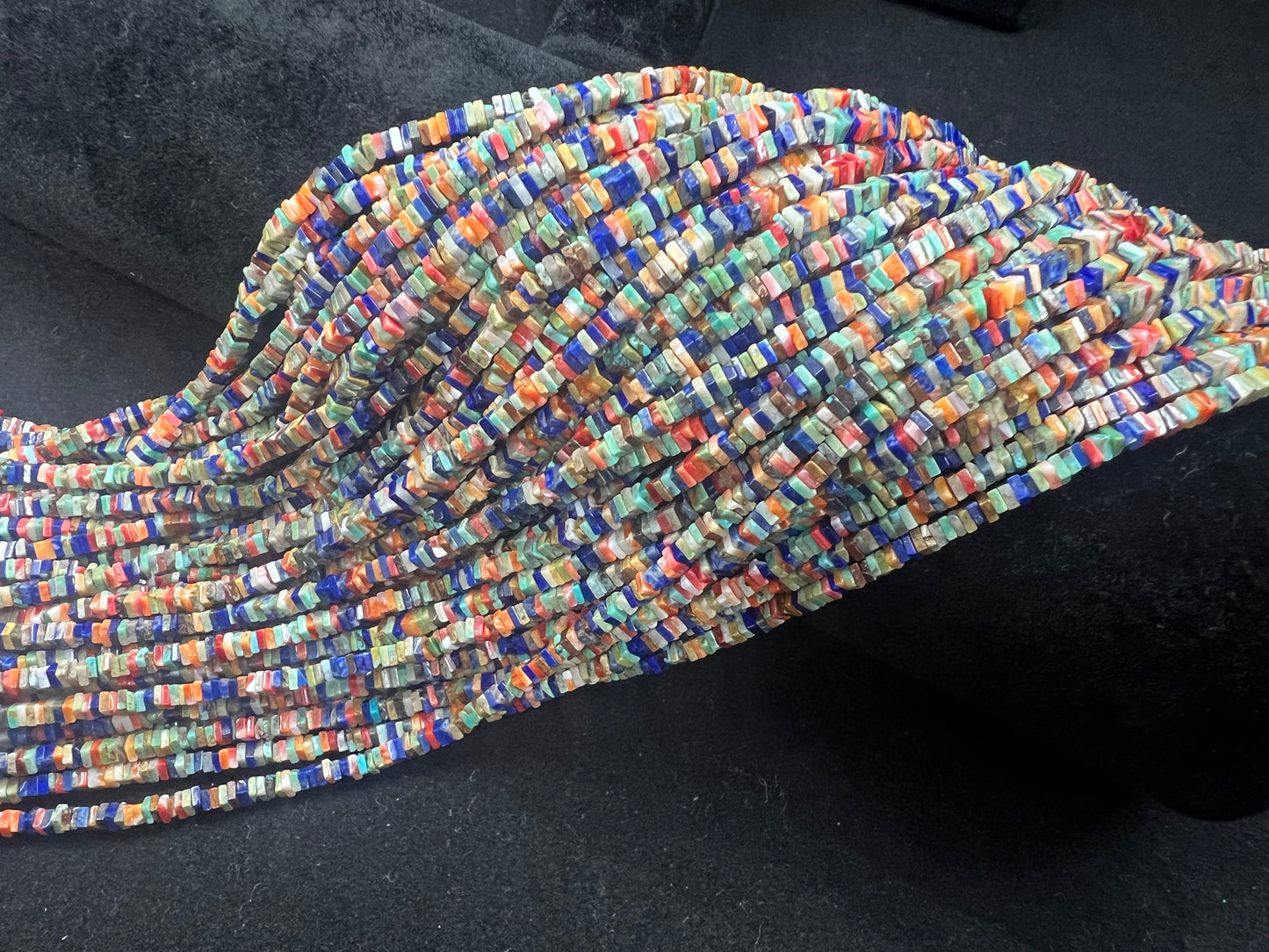 Turquoise+Lapis+Spiny Oyster Square Heishi Beads 3mm