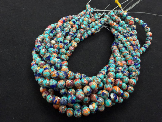 Turquoise x Lapis x Spiny Oyster Mixed Round Beads 8mm