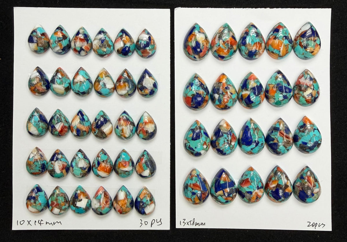 Natural Turquoise Mix Spiny Oyster Mix Lapis Teardrop Cab 10x14mm 13x18mm