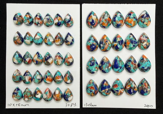 Natural Turquoise Mix Spiny Oyster Mix Lapis Teardrop Cab 10x14mm 13x18mm