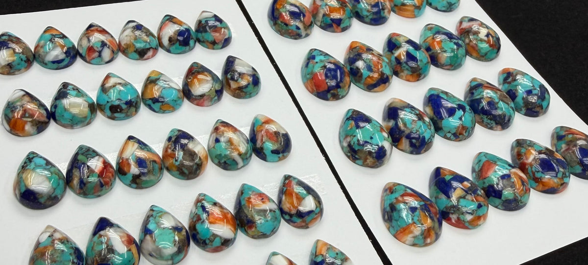 Natural Turquoise Mix Spiny Oyster Mix Lapis Teardrop Cab 10x14mm 13x18mm