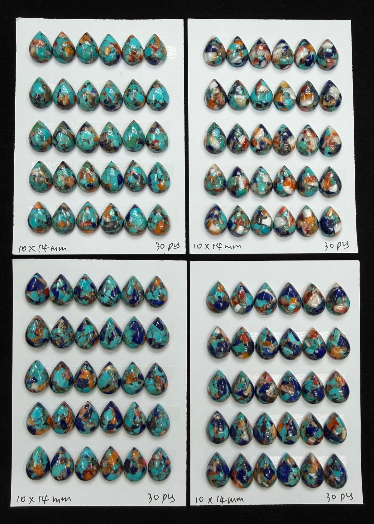 Natural Turquoise Mix Spiny Oyster Mix Lapis Teardrop Cab 10x14mm 13x18mm