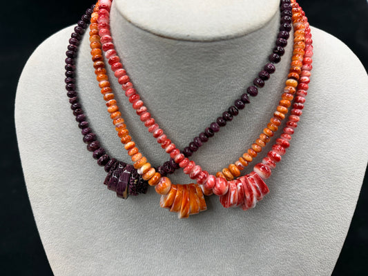 Spiny Oyster Graduated Rondelle Necklace 6-10mm (16")