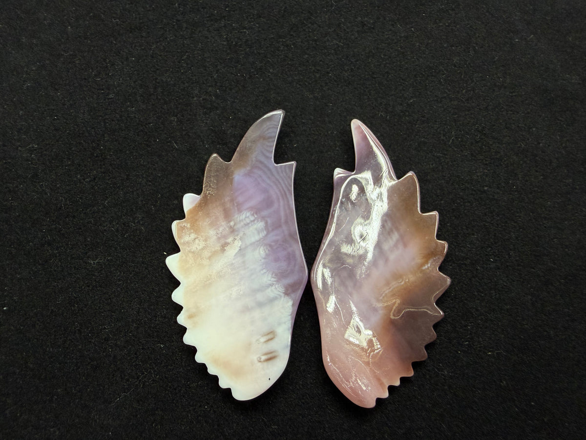 Natural Wampum Quahog Shell Loose Piece Feather 24x53mm