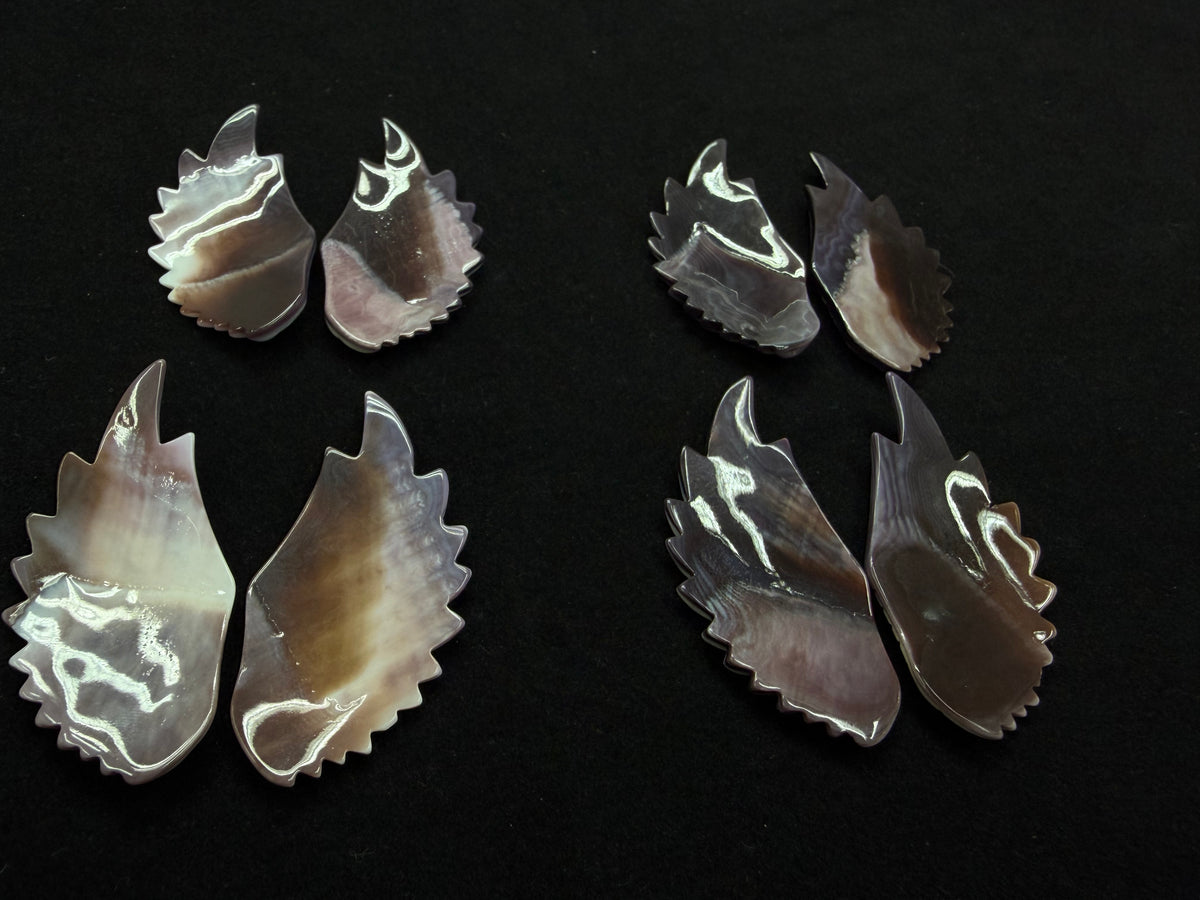 Natural Wampum Quahog Shell Loose Piece Feather 24x53mm