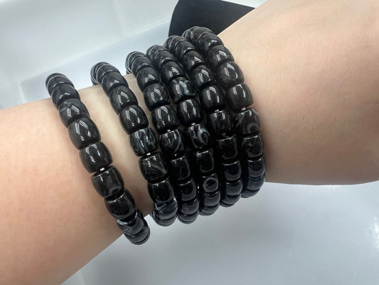 Fossilized Shell Cylinder Beads Bracelet 7x8mm